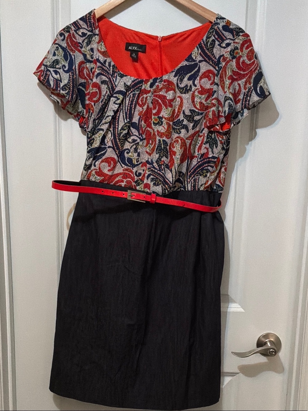 Alyx Paisley Print Top Dress with Black Skirt and Belt size 14